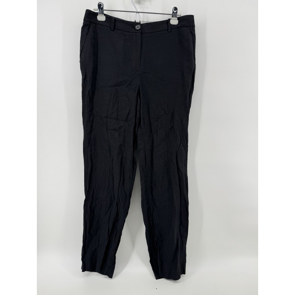 Talbots Southampton Linen Pants Sz 8 Women's Black Straight Leg High Rise